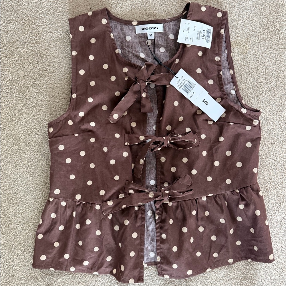 Vigoss Brown Polka Dot Sleeveless Blouse